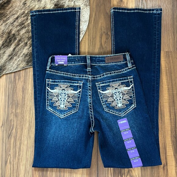 NEW ROCK & ROLL Denim Midrise Bootcut Aztec Longhorn Women's Riding Jeans 26x34 - Picture 6 of 12